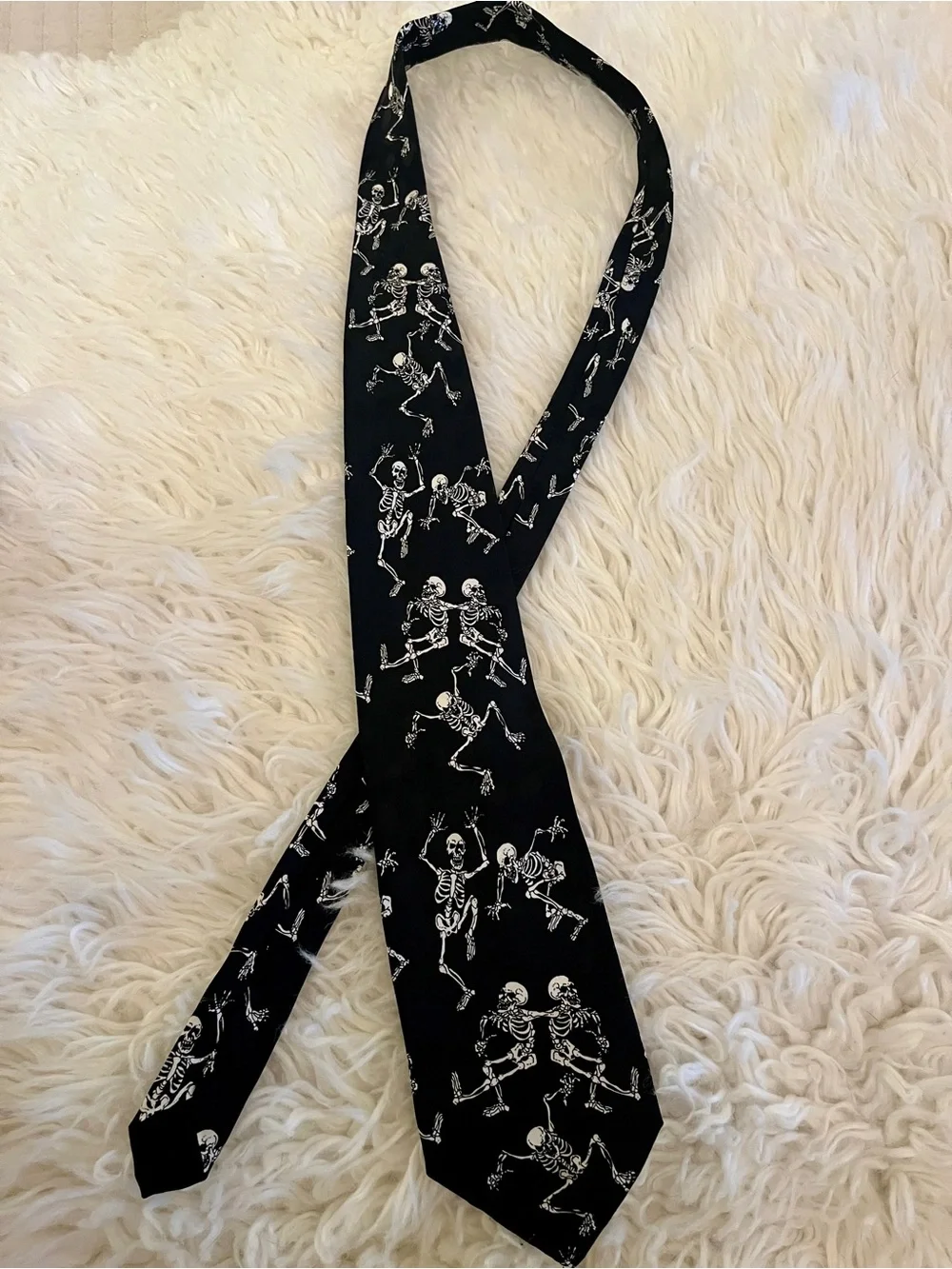 Addiction Silk Black Tie with White Dancing Skeletons - Vintage